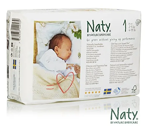 Naty by Nature Babycare Newborn ECO Nappies - Size 1, 4 x Packs of 26 (104 Nappies)