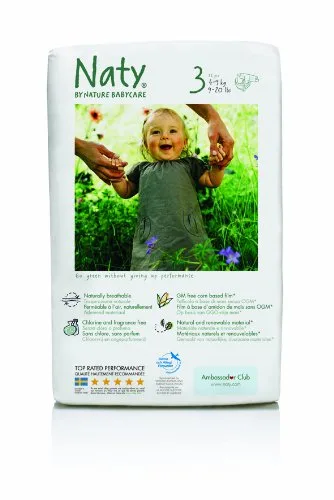 Nature Babycare Size 3 (9-20 lbs/4-9 kg) Nappies - 2 x Packs of 36 (72 Nappies)