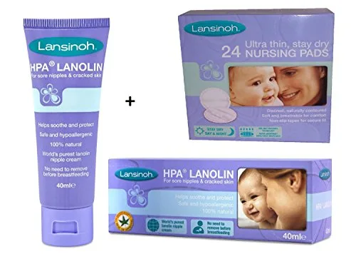 Lansinoh HPA Lanolin Cream 40ml and 24 Disposable Nursing Pads